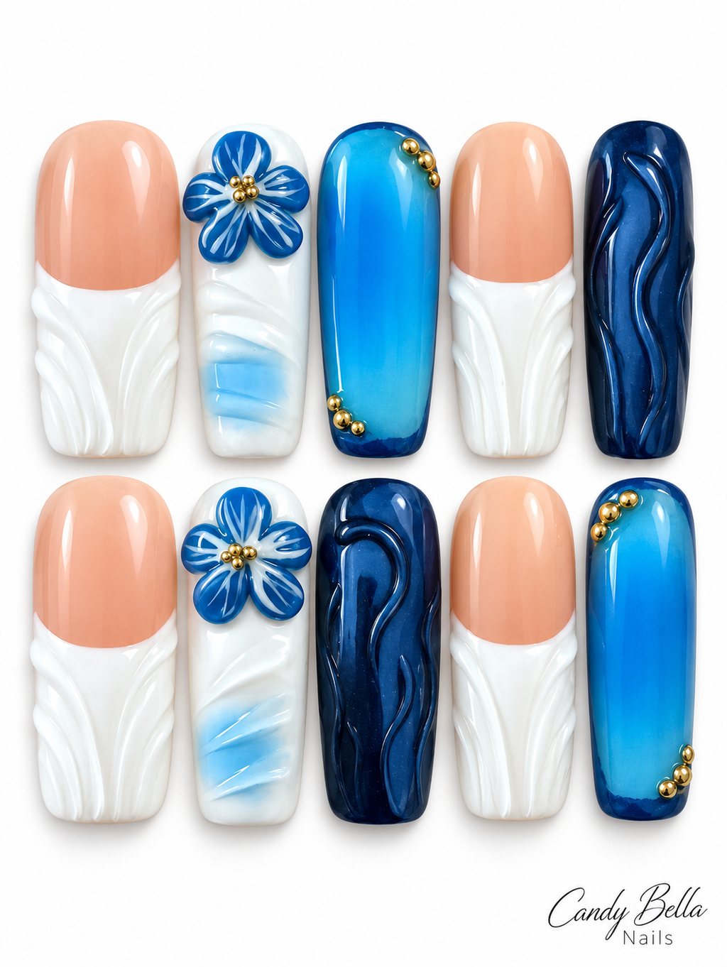 Blue/white/nude long square